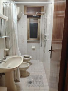 a bathroom with a toilet and a sink and a shower at Casa di Francesca in Ruvo del Monte