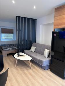 a living room with a couch and a coffee table at Apartamenty Na Kowańcu in Nowy Targ