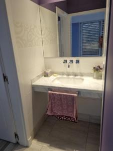 een badkamer met een wastafel en een spiegel bij Céntrico espacio en CS in Coronel Suárez