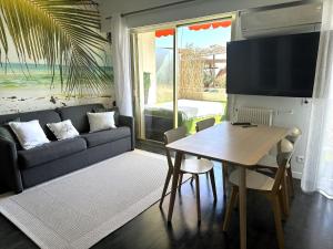 Televízia a/alebo spoločenská miestnosť v ubytovaní Studio Front de Mer à 10mètres de la plage