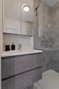 une salle de bain avec un lavabo et une douche dans l'établissement Cosy Calmeyn, à La Panne