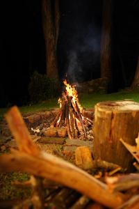 uma fogueira com uma pilha de troncos em Golden Cherry Homestay em Kodaikānāl