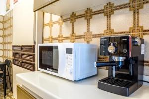 a coffee maker sitting on a counter next to a microwave at Naxos Holiday Apartment in Giardini Naxos