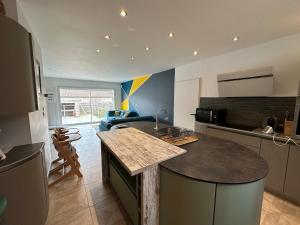 a kitchen with a counter top in a room at Villa Měng in Sauve