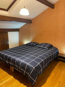 a bedroom with a large blue bed with two pillows at Le Meublé de marine in Port-Saint-Louis-du-Rhône +10 photos