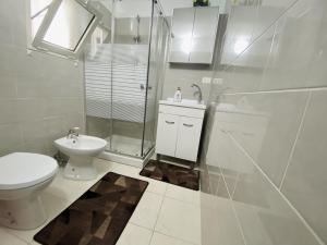 a bathroom with a toilet and a shower and a sink at Rio Mare in Termoli