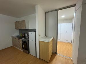 cocina pequeña con nevera y fogones en Apartment Dedić, en Sarajevo