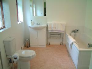 un bagno bianco con un water e un lavandino di Ballacowell a Sulby Altre 30 foto