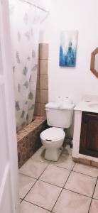 a bathroom with a toilet and a sink at Salón y habitaciones in San Patricio