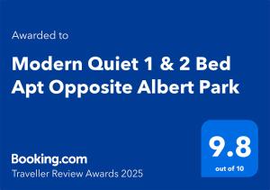 Modern Quiet 1 & 2 Bed Apt Opposite Albert Park 면허증, 상장, 서명, 기타 문서