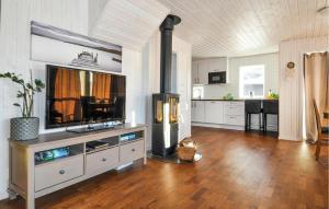 奥尔延Amazing Home In Årjäng With Lake View的带壁炉的客厅和厨房