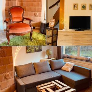 ein Wohnzimmer mit einer Couch und einem Sessel in der Unterkunft Ferienhaus Sötenicher Mühle in Kall