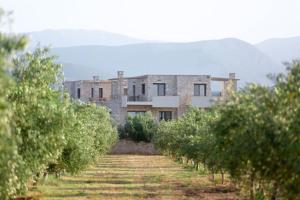a house in the middle of a row of apple trees at Azari Lifetime Memories in Paralio Astros
