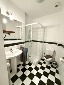 a bathroom with a shower sink and a toilet at Le Saint-Laurans in Aurignac +16 photos