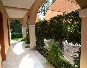 an indoor garden with a large ivy covered building at Pansion Mamica in Pušćina