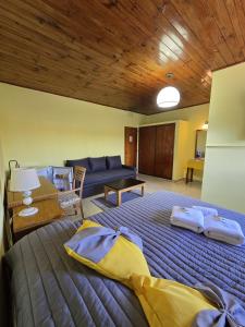 a bedroom with a large bed and a couch at Hotel Punto Sur Avenida in Malargüe