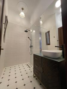 a bathroom with a sink and a shower at Art Apartment Ultracentral in Oradea