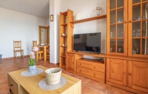 una sala de estar con un gran centro de entretenimiento con TV en Cozy Apartment In Carboneras, en Carboneras