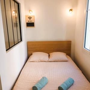 トゥールにあるL'Explorateur - Gare - Cozy - Wifi - TVの枕2つが備わるドミトリールームのベッド1台分です。