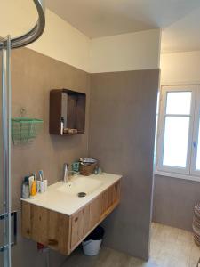 a bathroom with a white sink and a window at Maison de ville avec jardin in Nice +7 photos