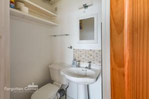 a white bathroom with a sink and a toilet at The Wash House in Torpoint