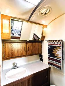 ein Badezimmer mit Waschbecken und Spiegel in der Unterkunft Bonny Airstream in Inver Mallie