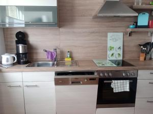 eine Küche mit Spüle und Herd Oberer Backofen in der Unterkunft Bei EDE & Helli in Klotten