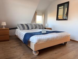 a bedroom with a bed and a mirror on the wall at Maries Sterntaler Appartement in Schillig