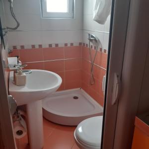 a bathroom with a sink and a toilet and a shower at Marko Apartment in Sutomore
