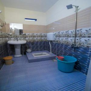スカルドゥにあるBlue Sky Hotel & Restaurantの洗面台、シャワー、トイレ付きのバスルーム