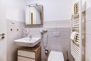 a bathroom with a sink and a toilet at LAGOVIDA Piratennest a am Störmthaler See in Großpösna