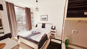 a bedroom with a bed and a window at Rainbow 3-213 Large Studio Delux in Sunny Beach +10 photos