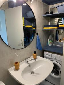 a bathroom with a sink and a mirror at Appartement 1 pièce Saint-Gilles-Les-Bains in Saint-Gilles les Bains