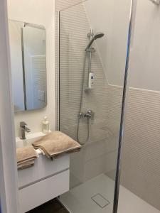 a bathroom with a shower and a sink at Côté Grange in Tournai +37 photos