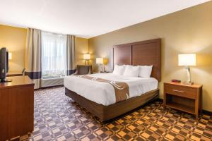 乔治城Quality Inn & Suites Georgetown - Seaford的配有一张大床和一台电视的酒店房间