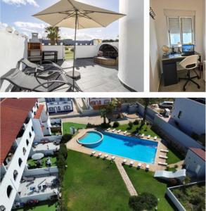 a collage of two pictures of a house with a swimming pool at Beach & House''Villa Maria'' 5 min to Mareta Beach in Sagres