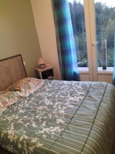 a bedroom with a bed in front of a window at Le devezou Malons et Elze in Malons-et-Elze