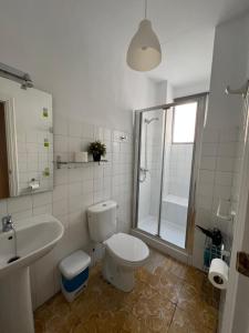 a bathroom with a toilet and a sink and a shower at Almendra B Vitalba Apartments in Lanjarón +4 photos