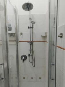 a shower stall with a shower head and a shower head at L'appartamentino in Montefiascone +21 photos