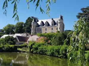 a castle on a hill next to a river at maison philirina in Athée-sur-Cher