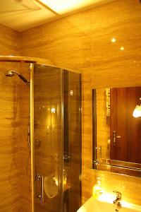 シュチェチンにあるPokoje Integroのバスルーム(シャワー、シンク付)