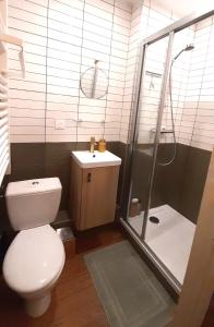 a bathroom with a toilet and a shower and a sink at Beau T2 cosy ! Centre 200m Plage 400m in Dinard