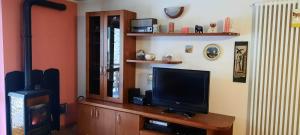 a living room with a flat screen tv on a wooden entertainment center at Cotto's house in Gerola Alta