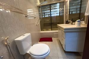 a bathroom with a white toilet and a sink at 0003 - Pousada HG quarto home office single in Vila Gopoúva +16 photos