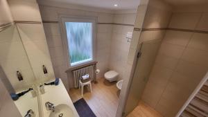 an overhead view of a bathroom with a toilet and a window at Madonna Dell'Aiuto True View Olivo in Brenzone sul Garda +96 photos