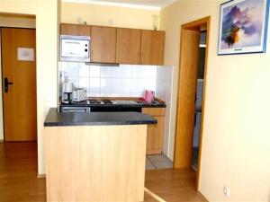 a kitchen with a counter top in a room at Ferienanlage Orther Reede, Fehmarn-Orth in Orth +5 photos