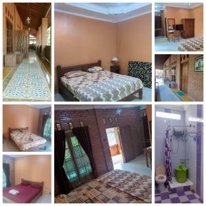 a collage of four pictures of a bedroom at Homestay AYODYA in Prambanan