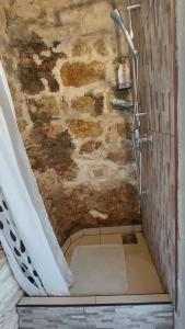baño con ducha sucia y pared de piedra en Seaside holiday house Sibenik - 23990, en Šibenik