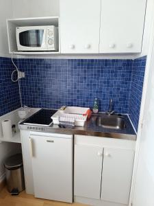 a small kitchen with a sink and a microwave at Les Madeleines de Saint-Omer in Saint-Omer +35 photos