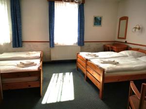 Tempat tidur dalam kamar di Penzion Ráj